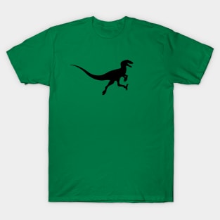 Utahraptor Jumping Black Silhouette Dinosaur T-Shirt